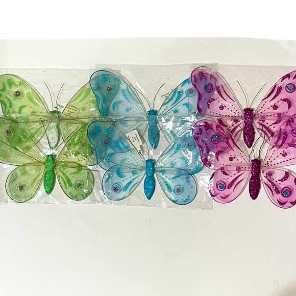 Pier 1 Other - PIER 1 KIDS Home Decor Organza Glitter Butterfly Hanging or Wall Art Set of 6